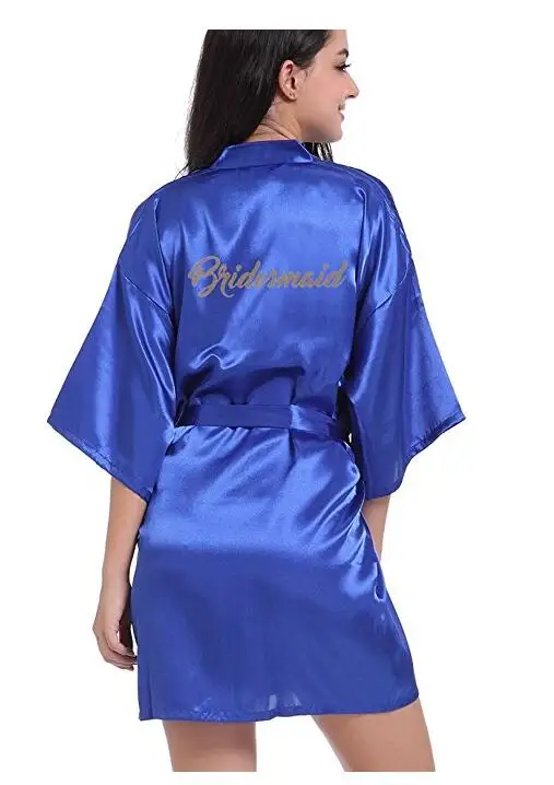 RB91 Fashion Silk Bride of Mother Robe with Gold Letter Sexy Women Short Satin Wedding Kimono Sleepwear Get Ready Robes