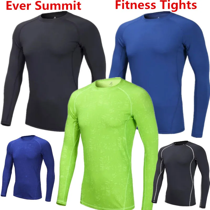 

Slim T-Shirts Soccer Jerseys Men's Tight Running Sports Shirts Keep Warm Training Elasticity Clothes Fitness Ever Summit A2003