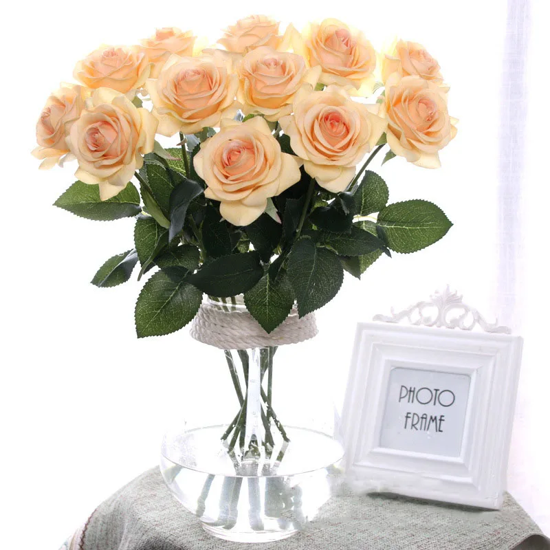 Flone Artificial Silk Really Touch Moisturizing Blue Rose Flower Branch Pink White Red Rose For Wedding Wall Home Decoration Art (28)