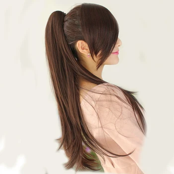 SHANGKE 24'' Long Straight Ponytail Claw Drawstring Ponytail Synthetic Heat Resistant Clip In Hair Extensions 6