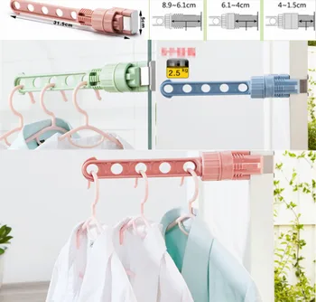 

Retractable Space Saver Clothes Hanger Organizer Indoor 5 Holes Drying Rack