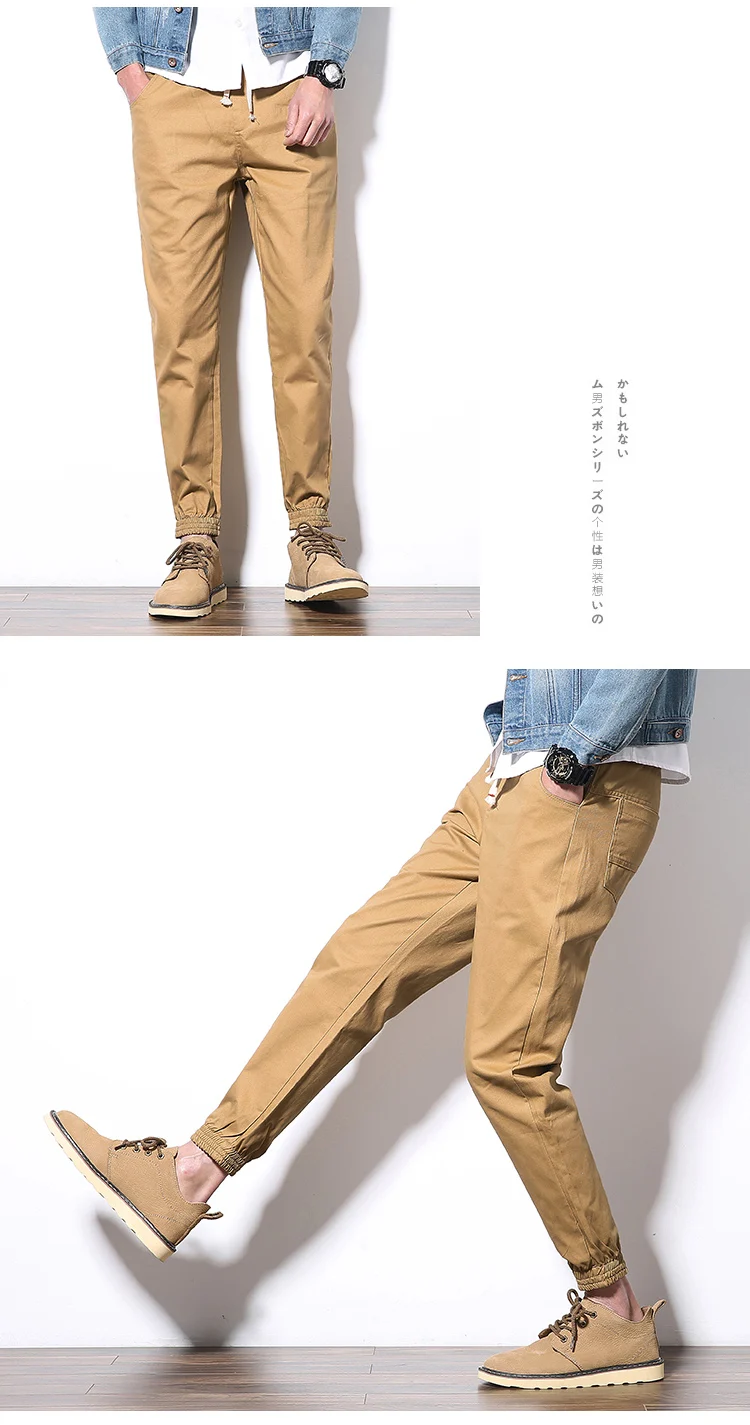 Мужские брюки-карго из хлопка, Удобные однотонные брюки-карандаш на завязках, черные, серые модные повседневные уличные брюки для бега, BINHIIRO