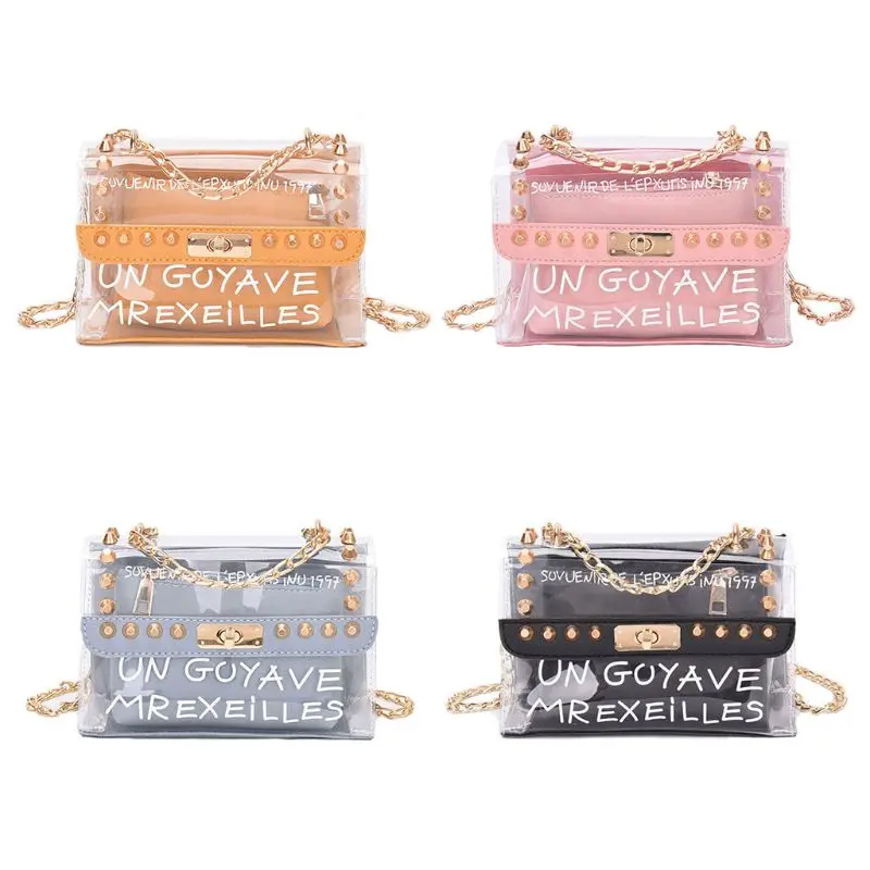 

Fashion Women Girls 2 Pcs Transparent Shoulder Bag Crossbody Handbag Lady Female Casual Shopping Tote Messenger Purse Bag New