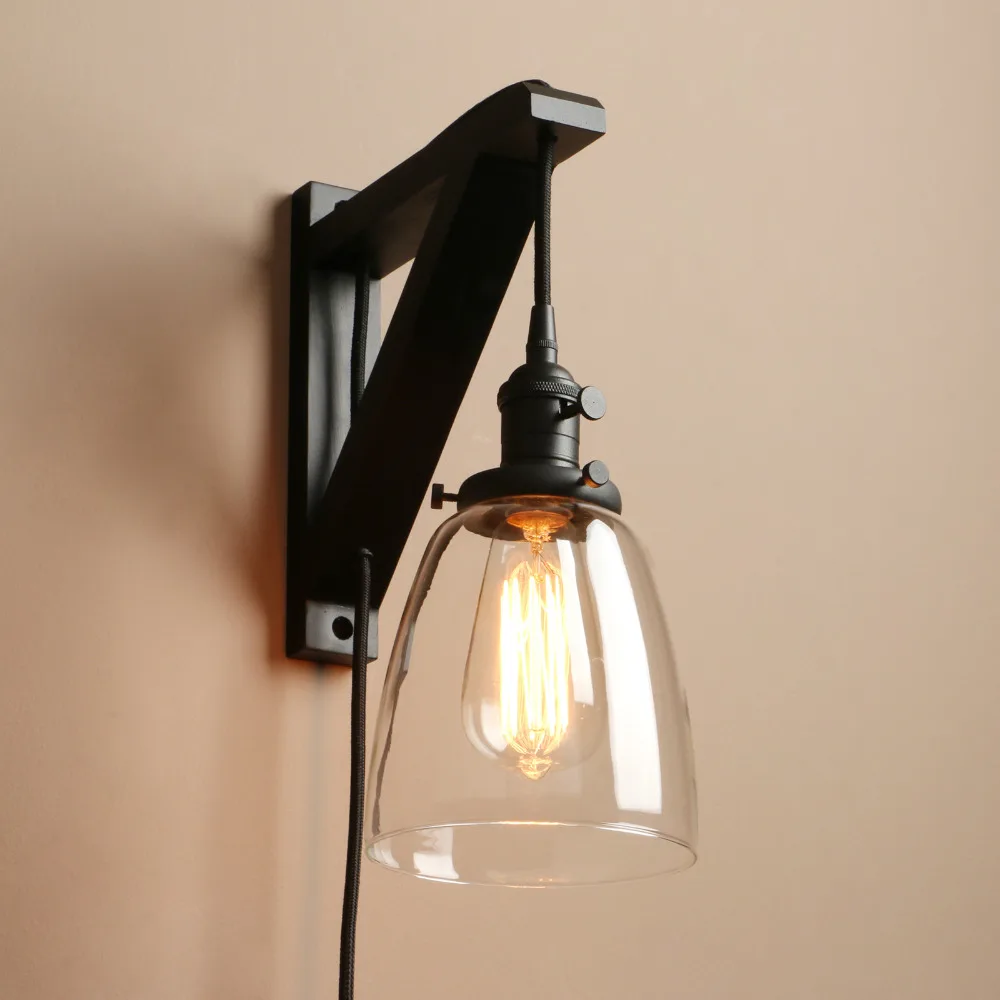 Permo деревянные крючки для лампы ручной работы, настенный светильник-бра, винтажный стеклянный настенный светильник с деревянной подставкой, лофт светильник, s светильник, украшения для дома