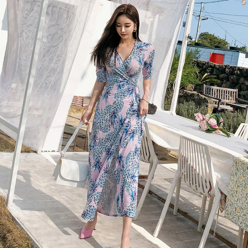 

Fashion women comfortable elegant sexy formal dress new arrival party trend vintage beach sun summer v-neck print a-line dress