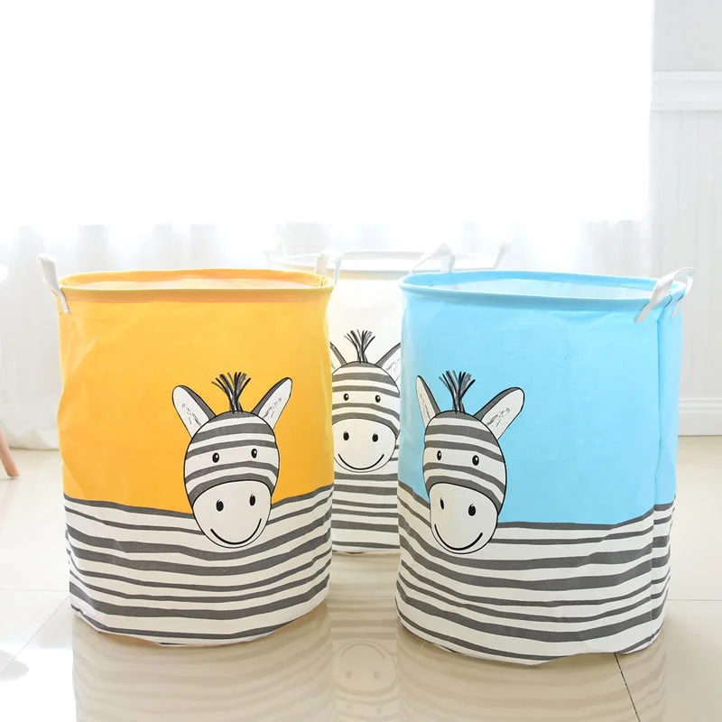

Cotton Linen Storage Box Collapsible Multi-colored Striped Cute Donkey Pattern Large Capacity Waterproof Clothes Laundry Bags
