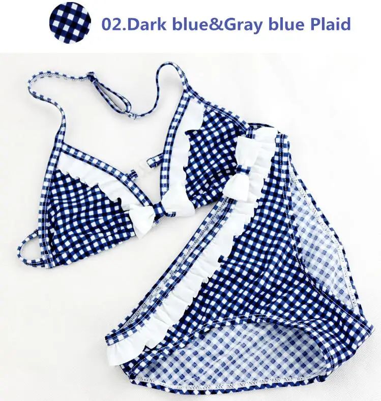 

cute baby girl swimwear two pieces blue/red/gray plaid bikini swimsuit 8-16Y girls swimsuit kid children Bowknot swimming
