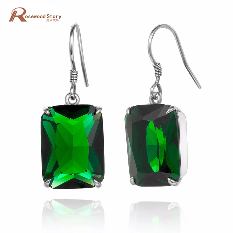 

Vintage Woman Drop Earrings Created Emerald Stone Austrian Crystal 925 Silver Dangle Earring Accessories Fashion Jewelry Gift