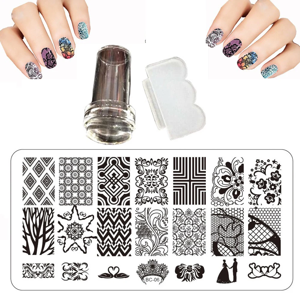 Design 12x6cm Bc Nail Stamping Plates Set Print Squishy Lace Design 12x6cm Bc Nail Stamping Plates Set Print Squishy Lace Patterns Steel Plate Art Templates And Knife Transpa Stamp In From