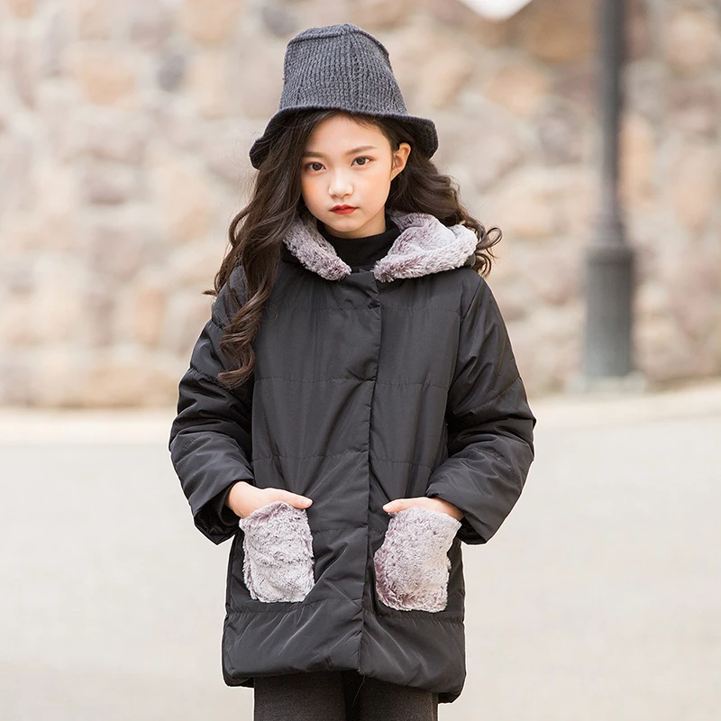 

fleece hooded warm coats and jackets kids winter tops for teenage girls outerwear clothing children patchwork pockets warm coats