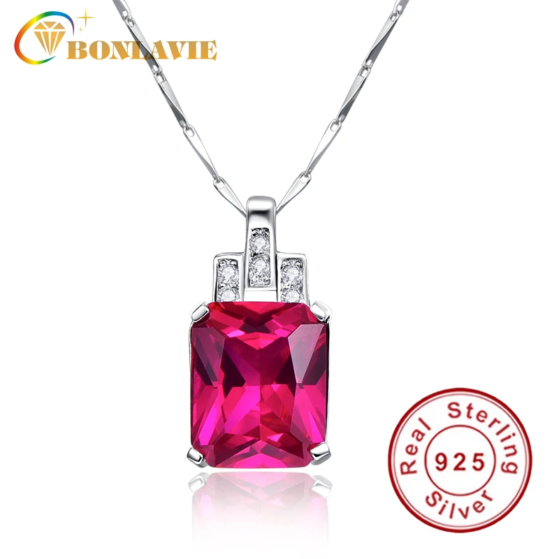 Женский кулон с розовым красным Рубином BONLAVIE Квадратный Кулон из стерлингового