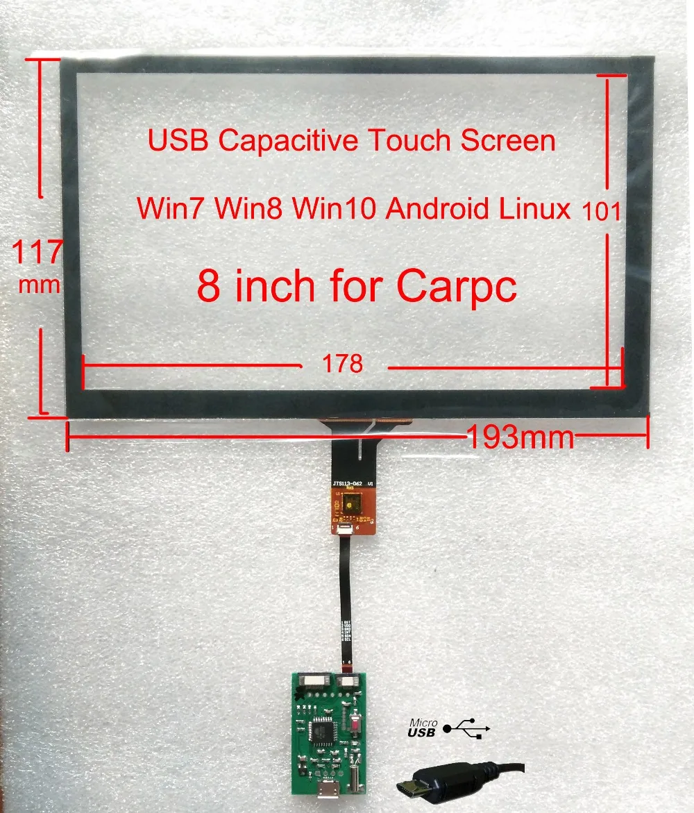 8 дюймов USB интерфейс емкостный сенсорный экран для CARPC win7 win8 win10 Android Linux может быть совместим withTN64 HSD080IFW1