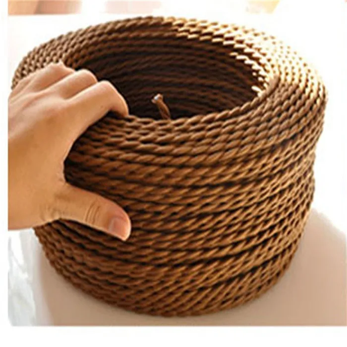 10m  many 2 x0.75 mm fabric cable antique special way, Vintage wire eters Brown braided c (10)