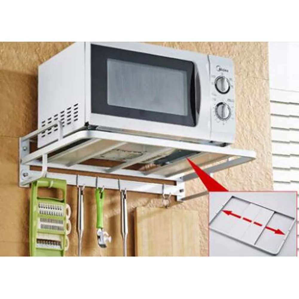  Space aluminum wall-mounted kitchen microwave storage rack 2 layer oven bracket provincial space su - 33030578673