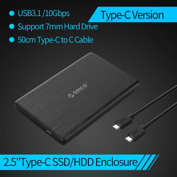 Чехол ORICO HDD 2,5 дюйма SATA для USB3.1 Gen2 type-C/USB3.0 SSD адаптер для 7 мм USB C коробка для жесткого диска внешний HDD корпус - Цвет: Type-C Version