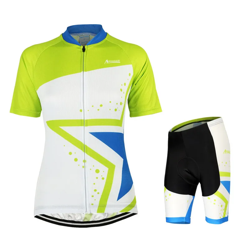 ARSUXEO велосипед Велоспорт короткий рукав Джерси+ 3D Coolmax мягкий шорты костюм для женщин дышащий Quk сухой MTB дорожный велосипед комплект одежды - Цвет: Green Set