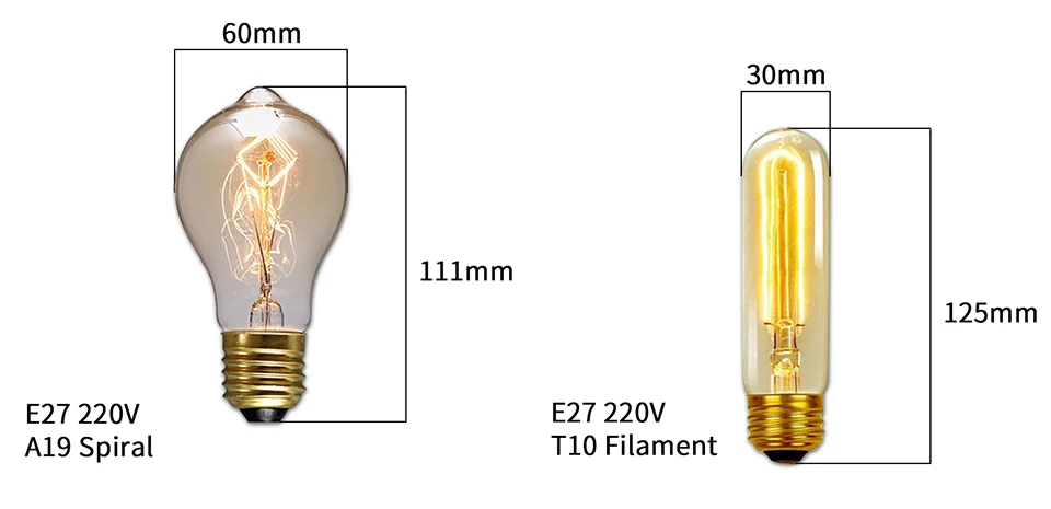 Ретро Edison led светильник лампочки с ампулой нити E27 220 В 40 Вт A19 A60 ST64 T10 T45 T185 G80 G95 нити Винтаж лампа накаливания со стеклянным колпаком