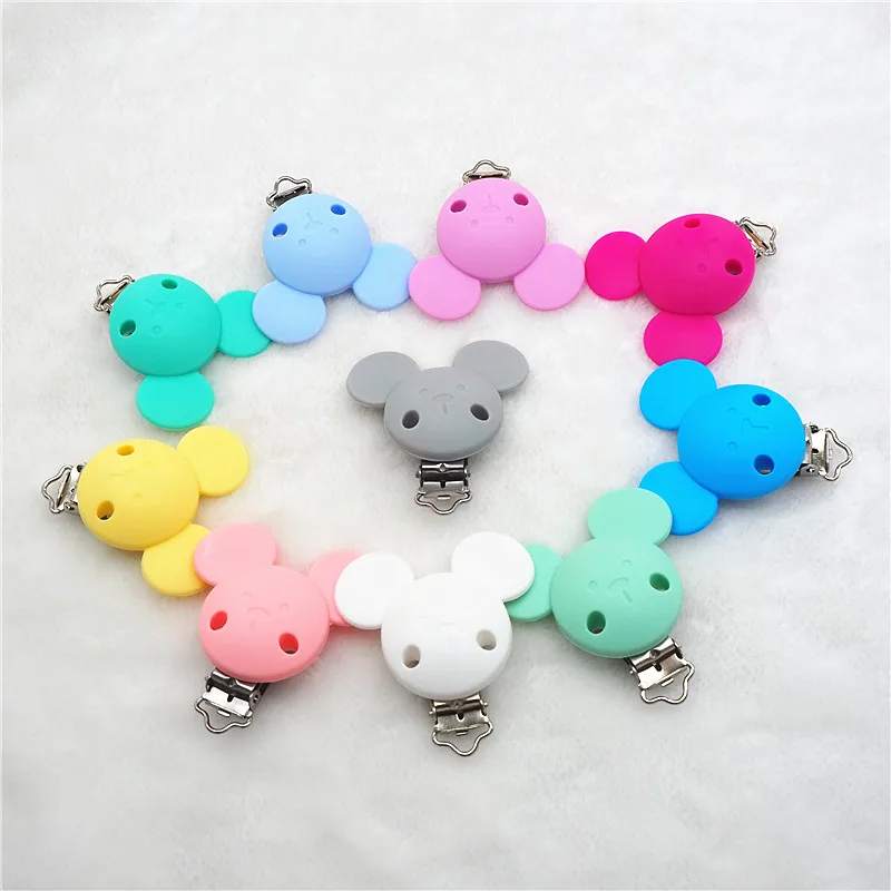 

Chenkai 50PCS BPA Free Silicone Mickey Teether Clips Pacifier DIY Baby Mouse Animal Nursing Jewelry Toy Dummy Chain Holder clips
