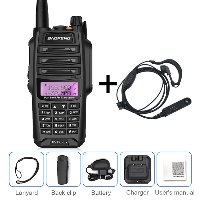 Baofeng UV-9R PLUS 10 Вт Водонепроницаемая рация Двухдиапазонная UHF VHF морская ветчина CB радиопередатчик PMR 446 UV 9R передатчик - Цвет: black add headset