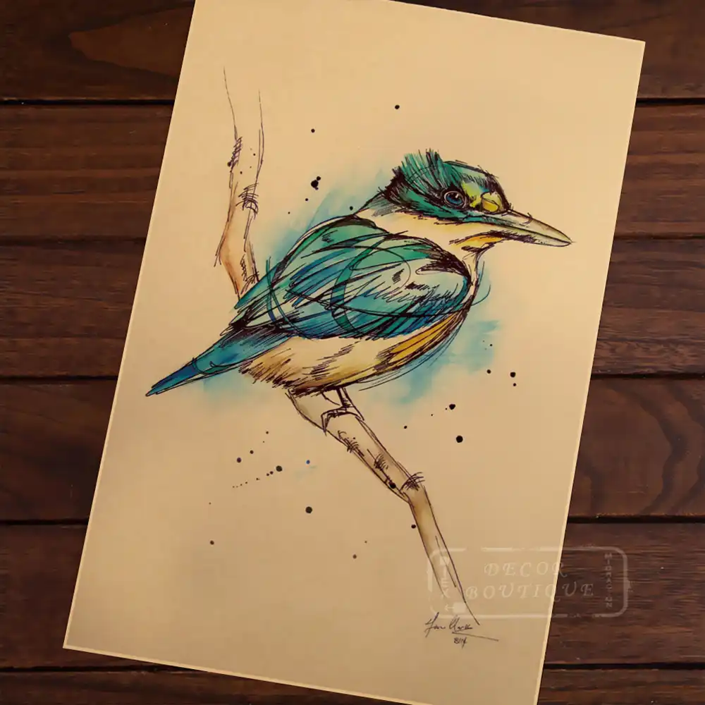 Nz Nueva Zelanda Pajaros Tinta Tatoo Clasico Vintage Lienzo