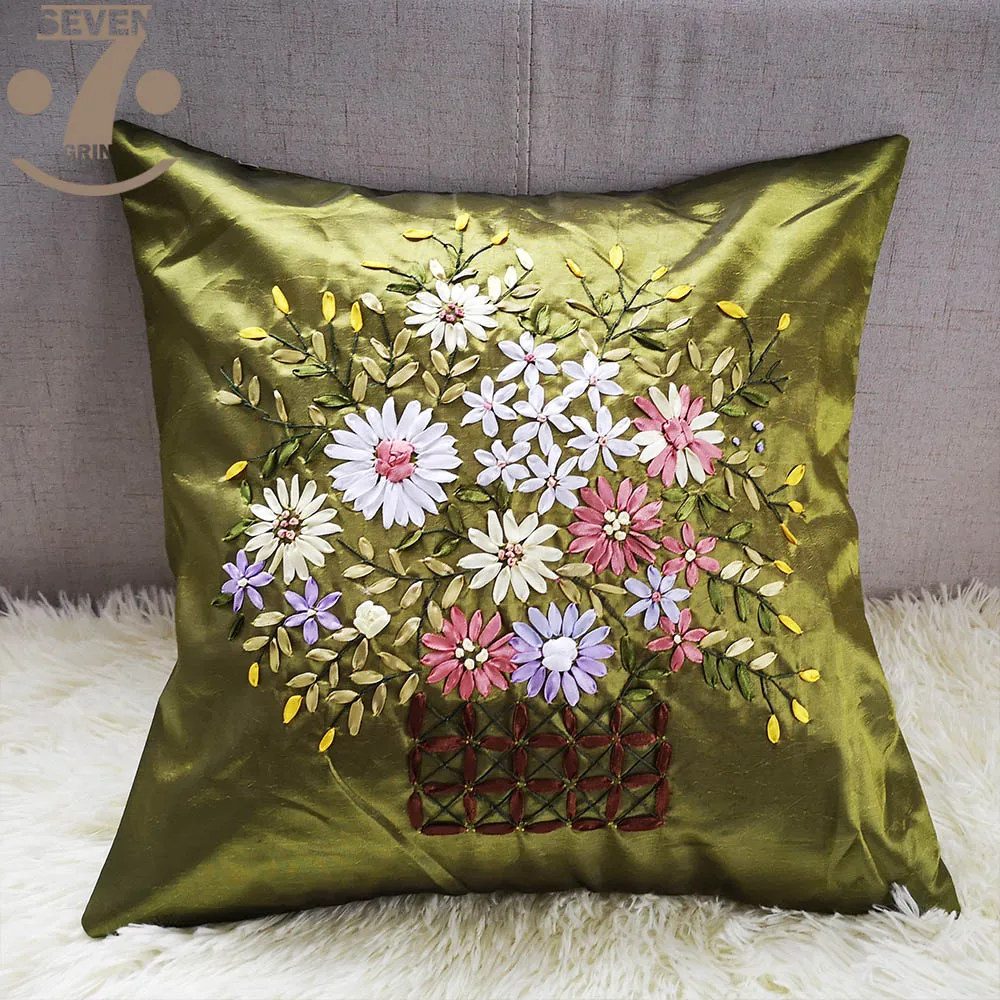 

1Pcs Xmas Fesitval Decorative Soft Chameleon Fabric 43x43cm Pillow Case With Flowerpot Ribbon Embroidery