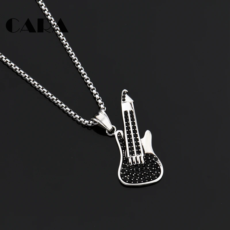 

CARA New arrival Retro stainless steel Gitar necklace pendant mens hip hop rapper musician necklace for mens jewelry CAGF0359