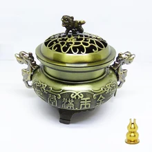 F Классический Медный сплав античный курильница двойной дракон Лев крышка многоцелевой катушки курильницы и медные держатели тыквы