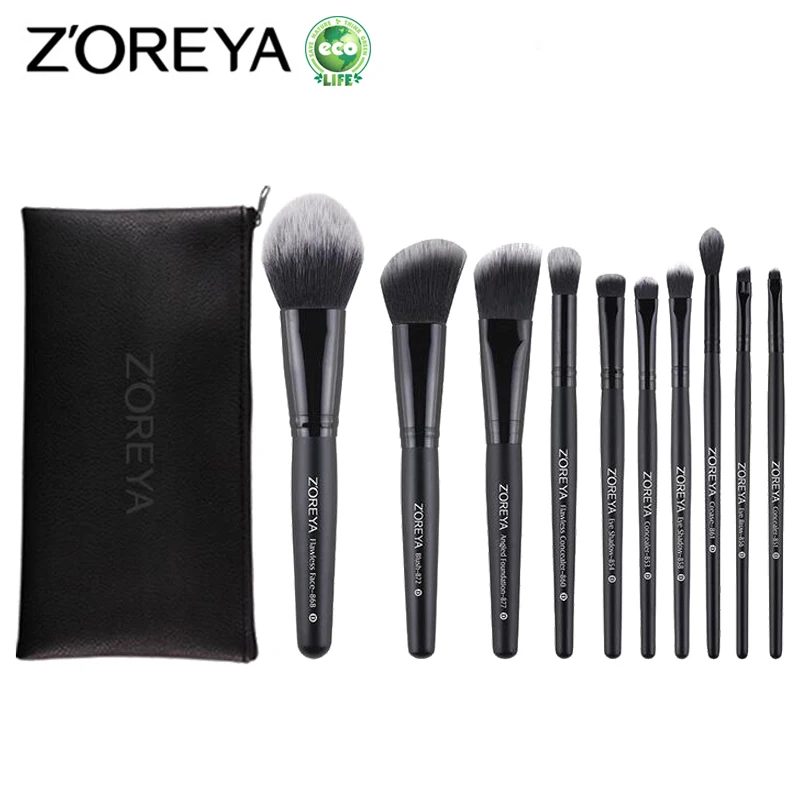 

ZOREYA Brand 10pcs Make Up Brushes With Bag High Quality Powder Foundation Blush Eye shadow Brow Concealer Cosmetic Tool