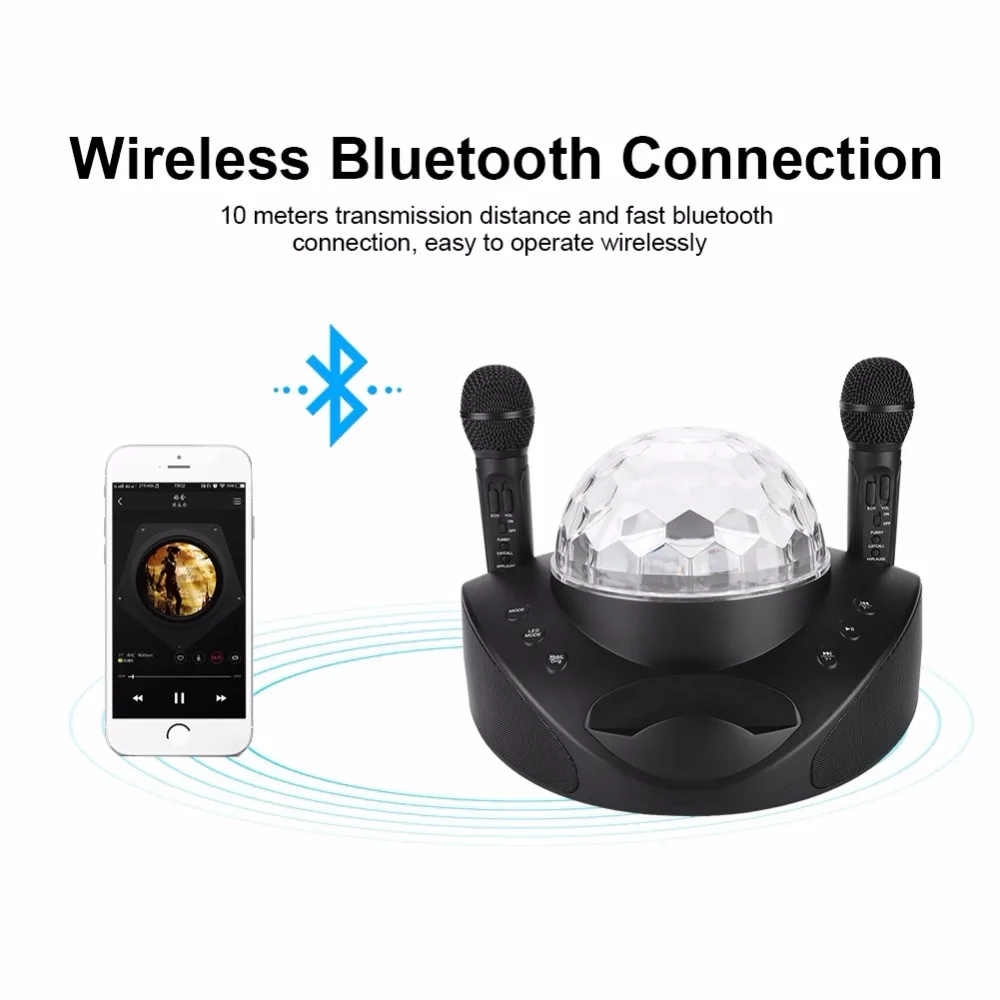 Портативный домашний Bluetooth караоке динамик семейный аудио дискотечный динамик плеер с микрофоном Красочный Светодиодный светильник поддержка AUX tf-карты