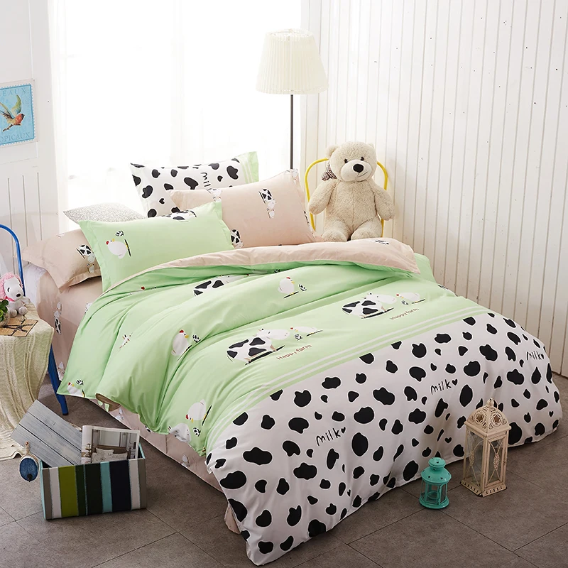 

Cartoon Milk Cow 4pcs bedding set cute bed sheet linen duvet cover happy farm bedclothes pillowcases bed set kids lovely bedding