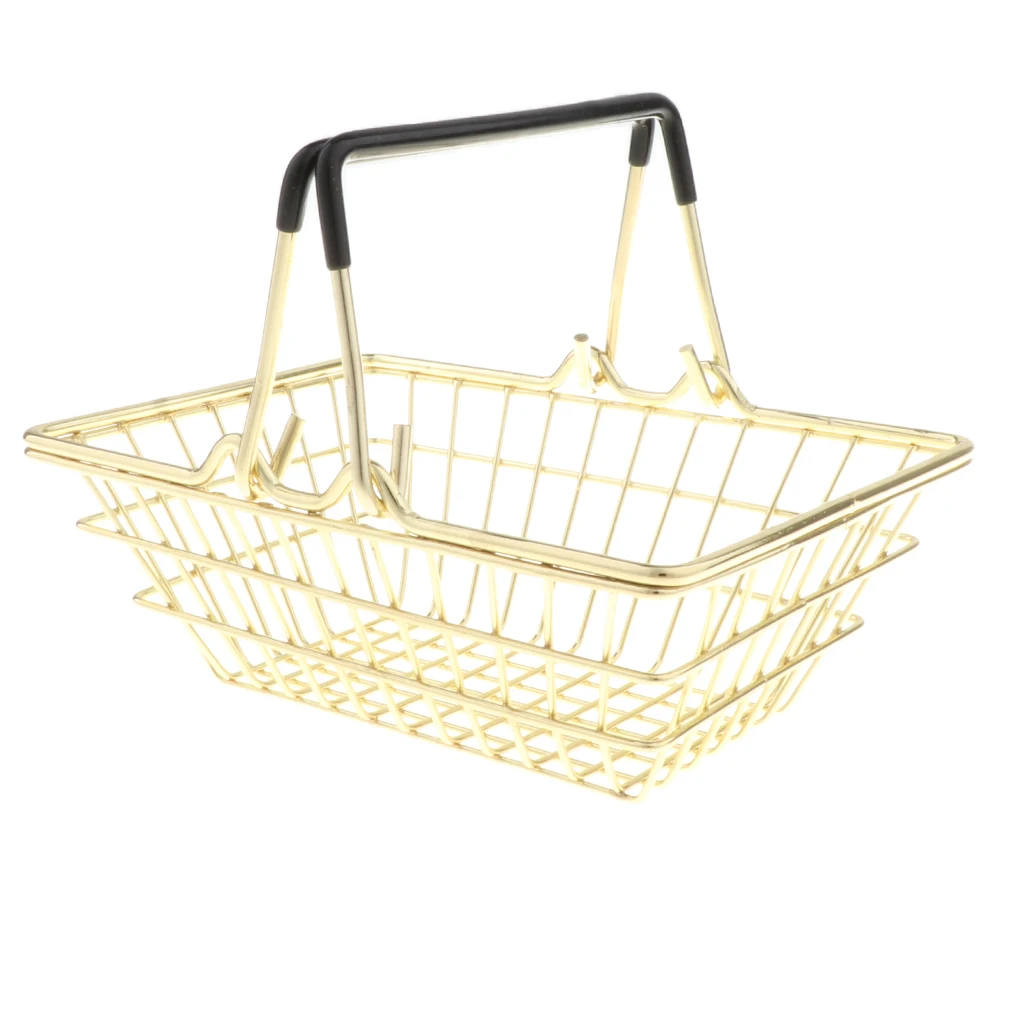 Mini Shopping Basket with Sturdy Metal Frame, Pen/ Pencil/ Cards Holder Desk Storage Toy