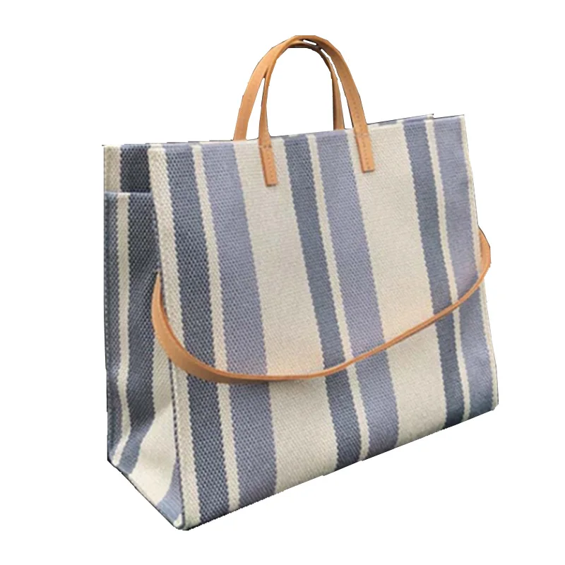

Women Tote Bag Large Canvas Casual Shopping Purse Bags Striped Beach Casual Style Female Shoulder Carry Laptop Handbags