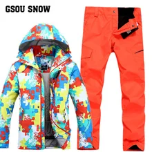 Gsou Snow/лыжи костюм мужской одиночный двойной щит ветрозащитная Теплая Лыжная одежда зимняя водонепроницаемая пропускающая воздух Лыжная куртка лыжные брюки