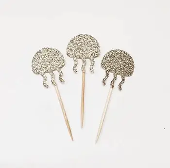 

glitter wedding Jellyfish birthday cupcake toppers under the sea engagement party decoration doughnut picks