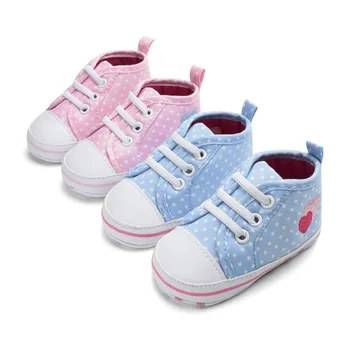

Hot Newborn Baby Canvas Shoes Love Embroidered Elastic Band Dot Print Toddler First Walker