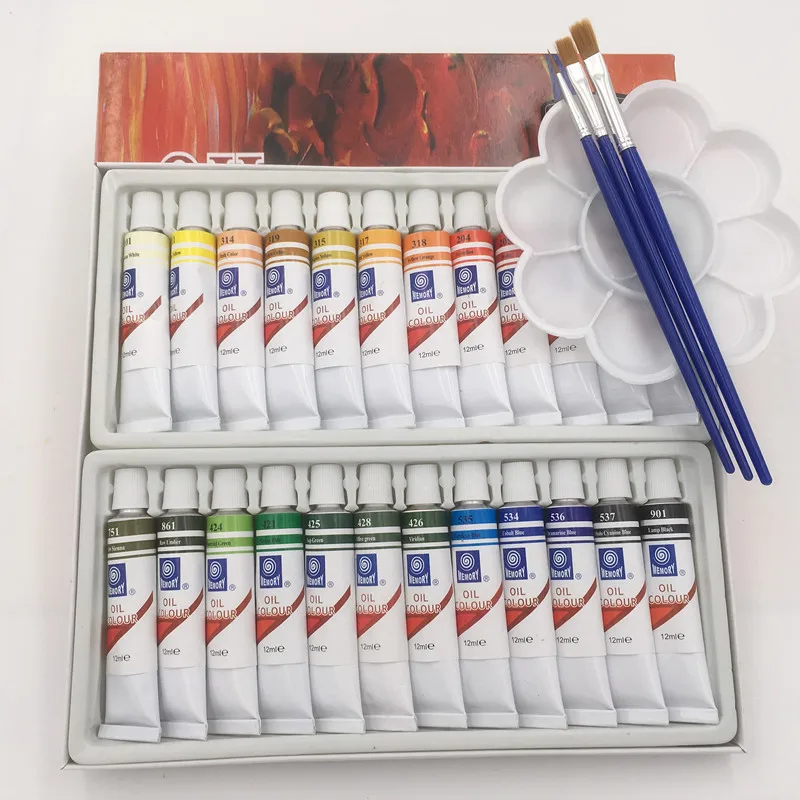 Professional 12 ML 24 Colors Oil Paint Canvas Pigment Art Supplies Paints Each Tube Drawing Set Free For Brush And Paint Tray