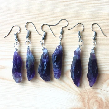 

Fashion Amethysts Clear Crystal Quartz Natural Raw Stone Dangle Earrings Handmade For Women Jewelry High Quality Only 1Pair