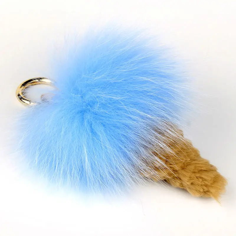 BLUE MINI SIZE Распродажа пушистый натуральный Лисий мех настоящий кроличий мех брелок с помпоном мороженое брелок Подвеска женская сумка Шарм подарки на день рождения - Color: BLUE MINI SIZE