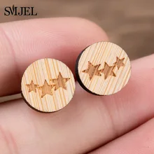 SMJEL корейский звезда серьги модные серьги для девочек три звезды луна серьги из дерева маленькие деревянные украшения пендиенты