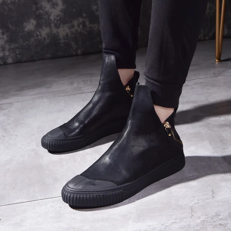 Couro Zipper Altos Homens Preto 2017 Sapatos Botas Retro Montaria De Match Coreano Para Britânico Tendência Nova Um Respirável Os Todos TwpWIwnB8