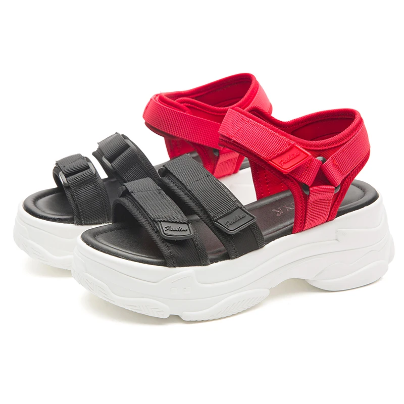 ERNESTNM Women Sandals 2019 Summer Red Chunky Sandals Wedges Stripper Shoes Platform Open Toe Strap High Heels Sandalias Mujer