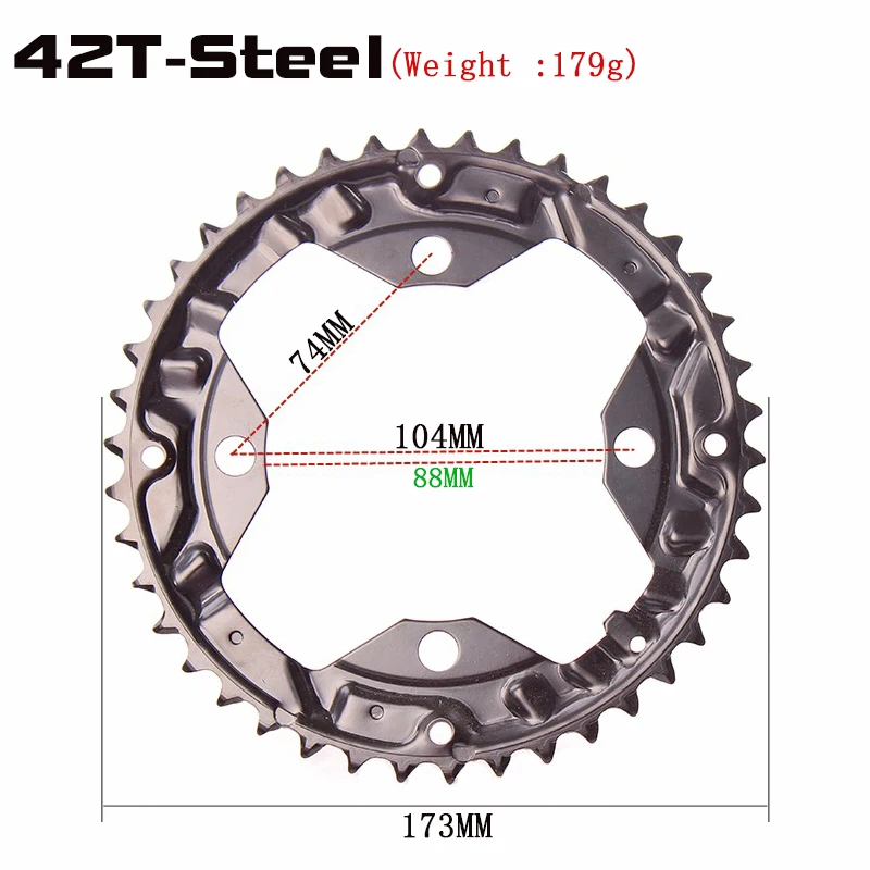 104BCD 22/24/32/42/44T Mountain Bicycle Chainwheel MTB bike crankset Aluminum Narrow Wide Chainring BCD 104 - Цвет: 42T-Steel plate