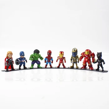 

8pcs/lot Avengers Super Hero Thanos Ironman Thor Hulkbuster Captain America Spiderman Black Panther Q Version PVC Figure Toy