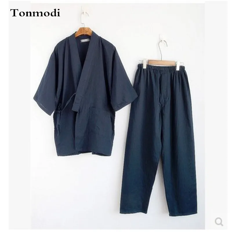 Herbst Männlichen Pyjamas Sets Reine Baumwolle Kimono Herren Nachtwäsche Japanischen Stil Pyjamas Männer Weichen Hause Tragen 2 Stücke Hohe Qualität StraßEnpreis Schlaf- Und Hauskleidung Für Herren