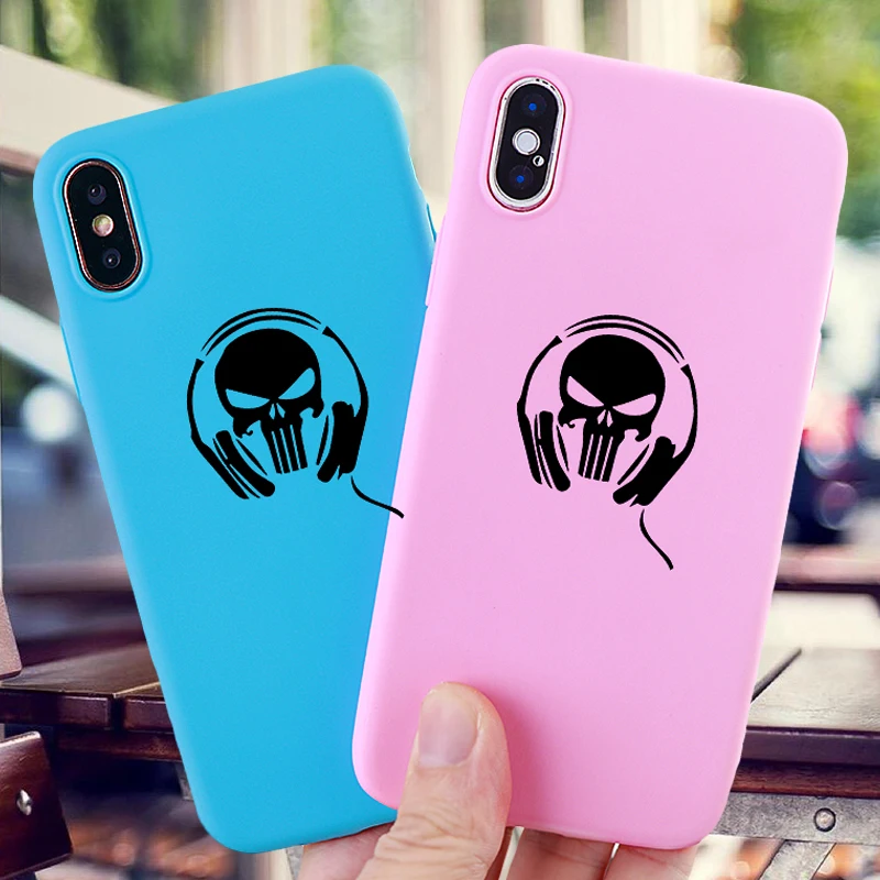 

Funny Cell Phone Cases for IPhone 6s 7 8 Pluls X XS MAX XR Case Skull And Music Soft TPU Silicone Mobile Phone Cover Accessories