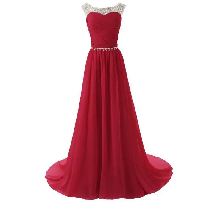 VENSANAC 2017 New A Line Crystals O Neck Long Evening Dresses Sleeveless Elegant Pleat Sash Sweep Train Party Prom Gowns