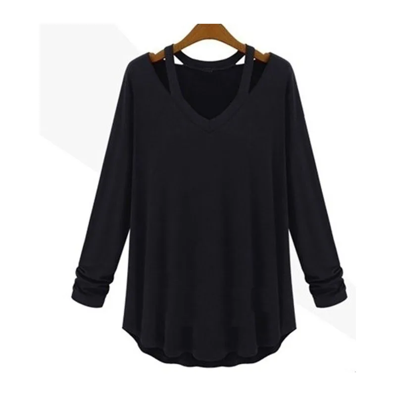 

T shirt Women 2018 Clothing Casual Ladies Autumn Tees V-Neck Solid Long Sleeve Loose T-shirt