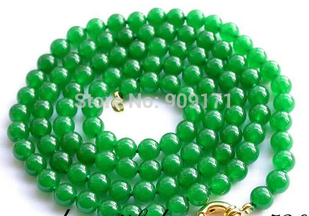 

long 32" 8mm round nature green jade bead necklace