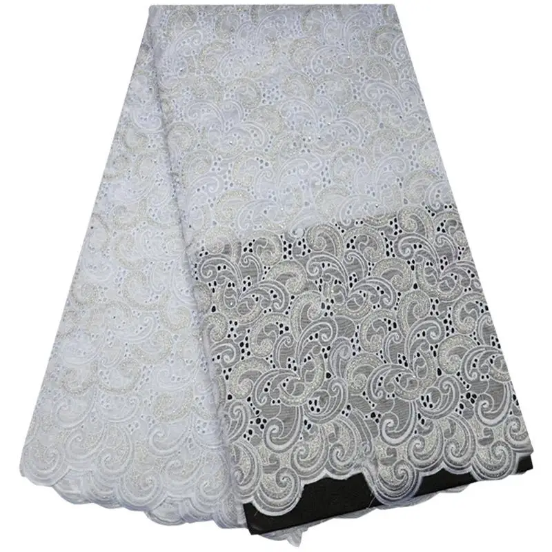 

2018 White African Dry Lace Fabrics High Quality French Cotton Lace Fabric Swiss Voile With Stones Lace In Switzerld PSA31-2
