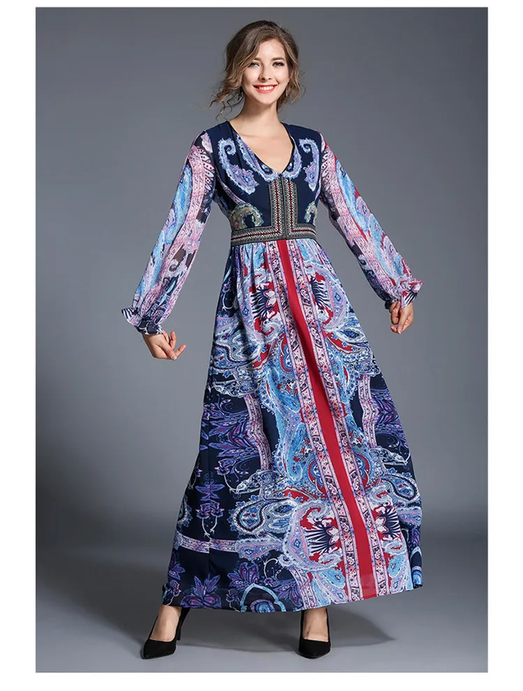 Mifairy 2017 Vintage Print Bohemian Lange Jurk Herfst Chiffon Diepe V Kraag Lange Mouwen Vakantie Strand Maxi Jurk dh263 Mifairy 2017 Vintage Print Bohemian Lange Jurk Herfst Chiffon Diepe V Kraag Lange Mouwen Vakantie Strand Maxi Jurk dh263